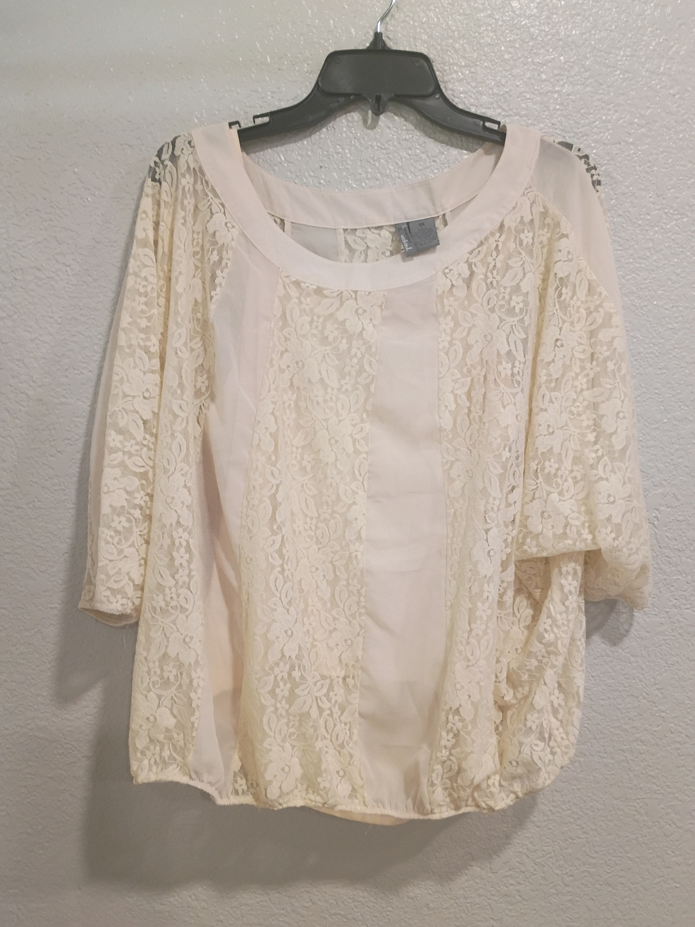 new directions Cream Lace Panel Dolman Top